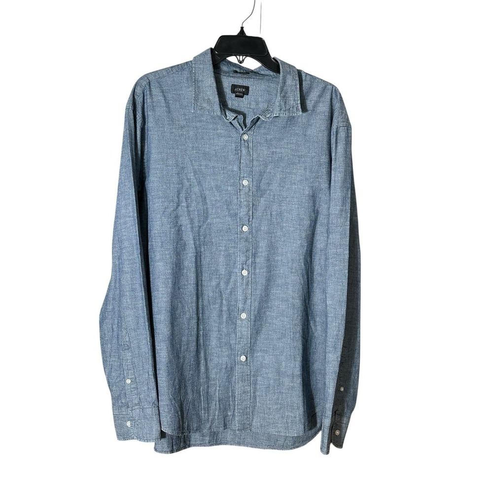 J CREW Jean Shirt Mens 2XL XXL Blue Denim Button Down Long Sleeve #WX11-5
